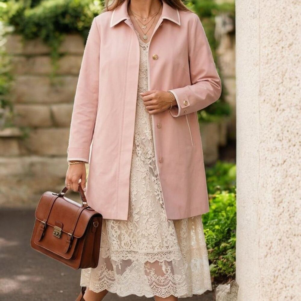 Coach Pink Vintage Coquette Pastelcore Leather Trim Trench Walking Coat